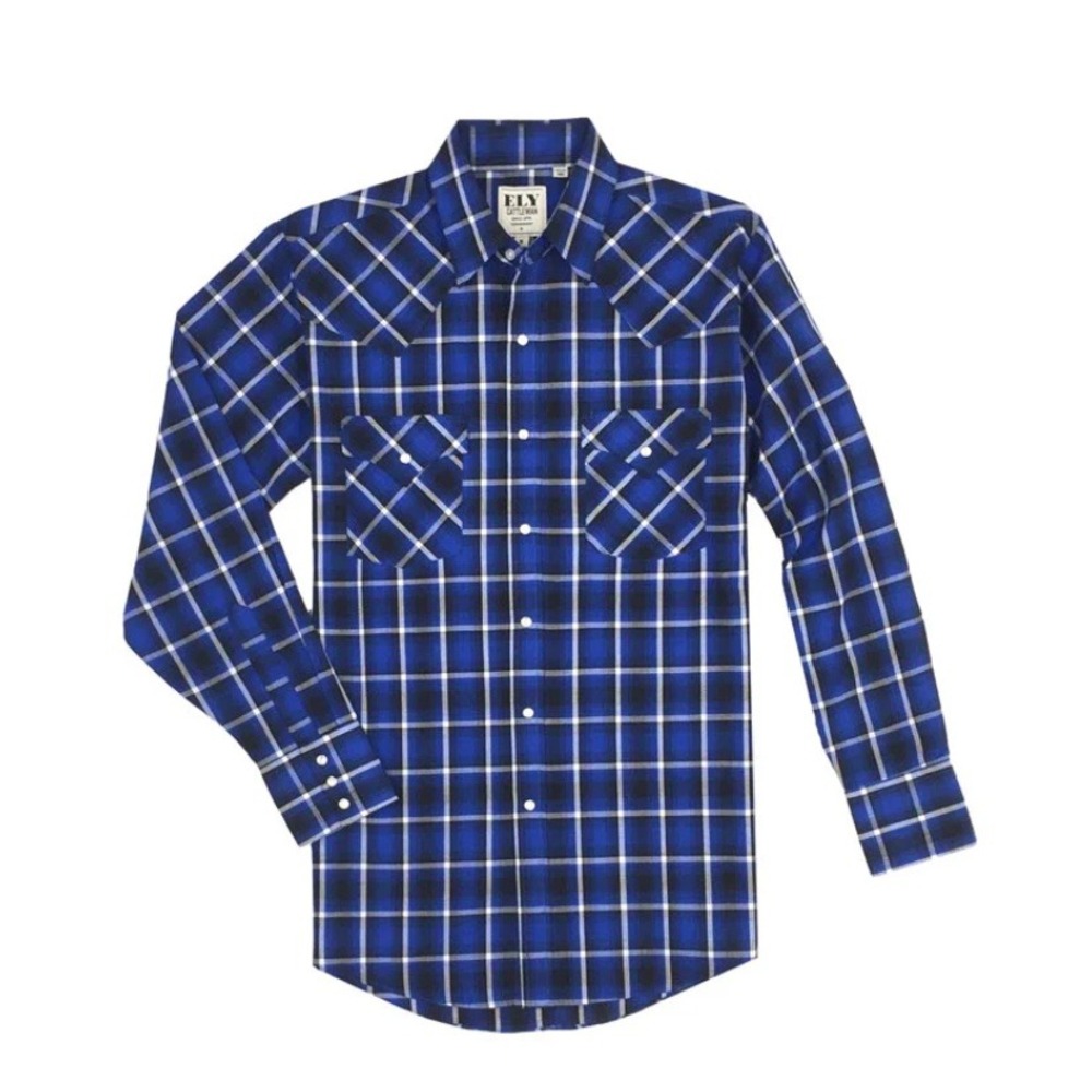 Kids Long Sleeve Blue Plaid Western Snap Button Shirt